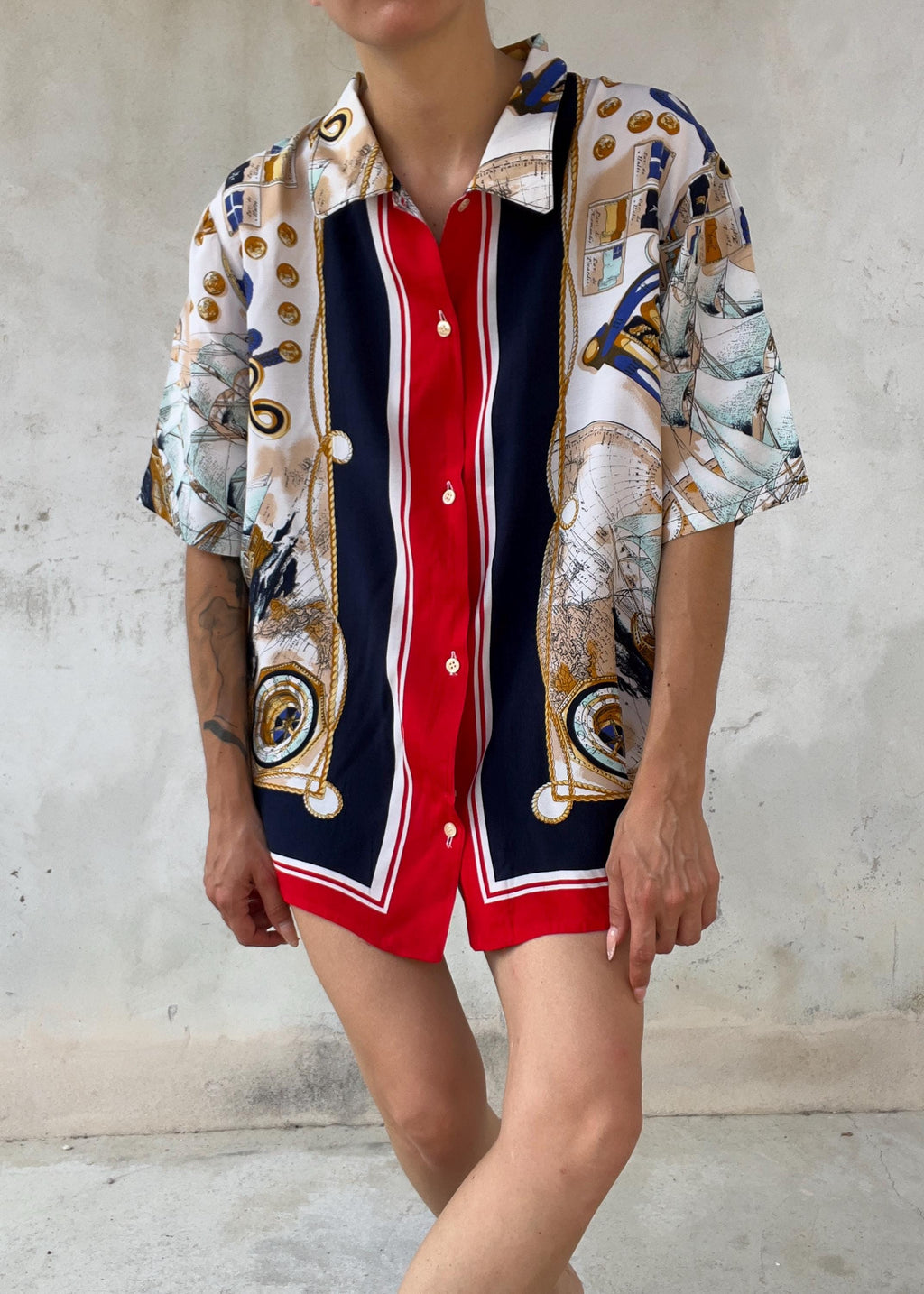 Camicia Vintage 90s Stampa Nautica Scarf Print