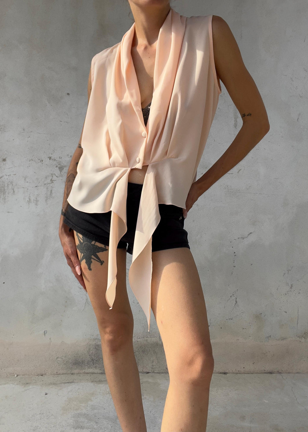 Blusa Vintage Rosa Cipria Drappeggiata