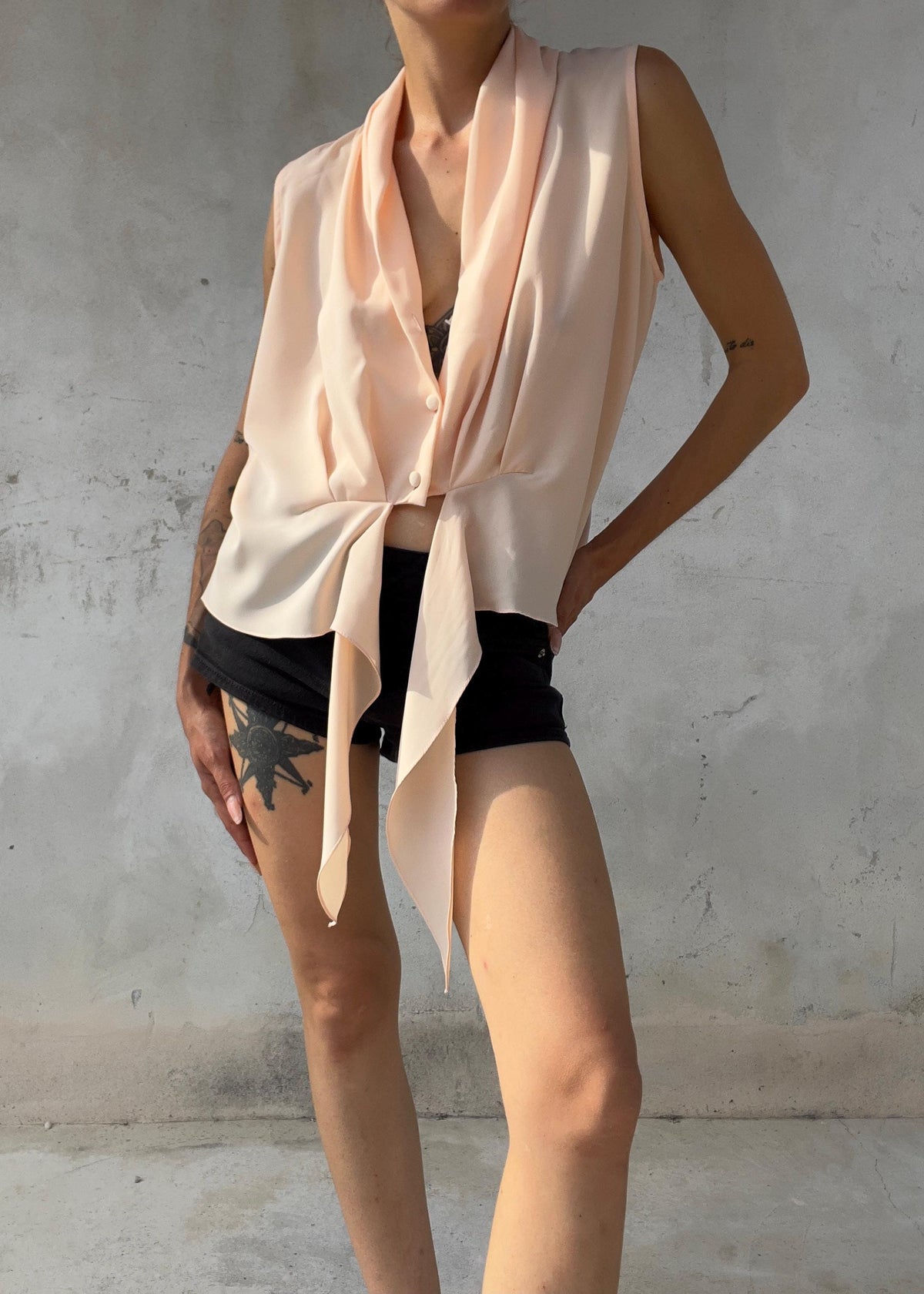 Blusa Vintage Rosa Cipria Drappeggiata