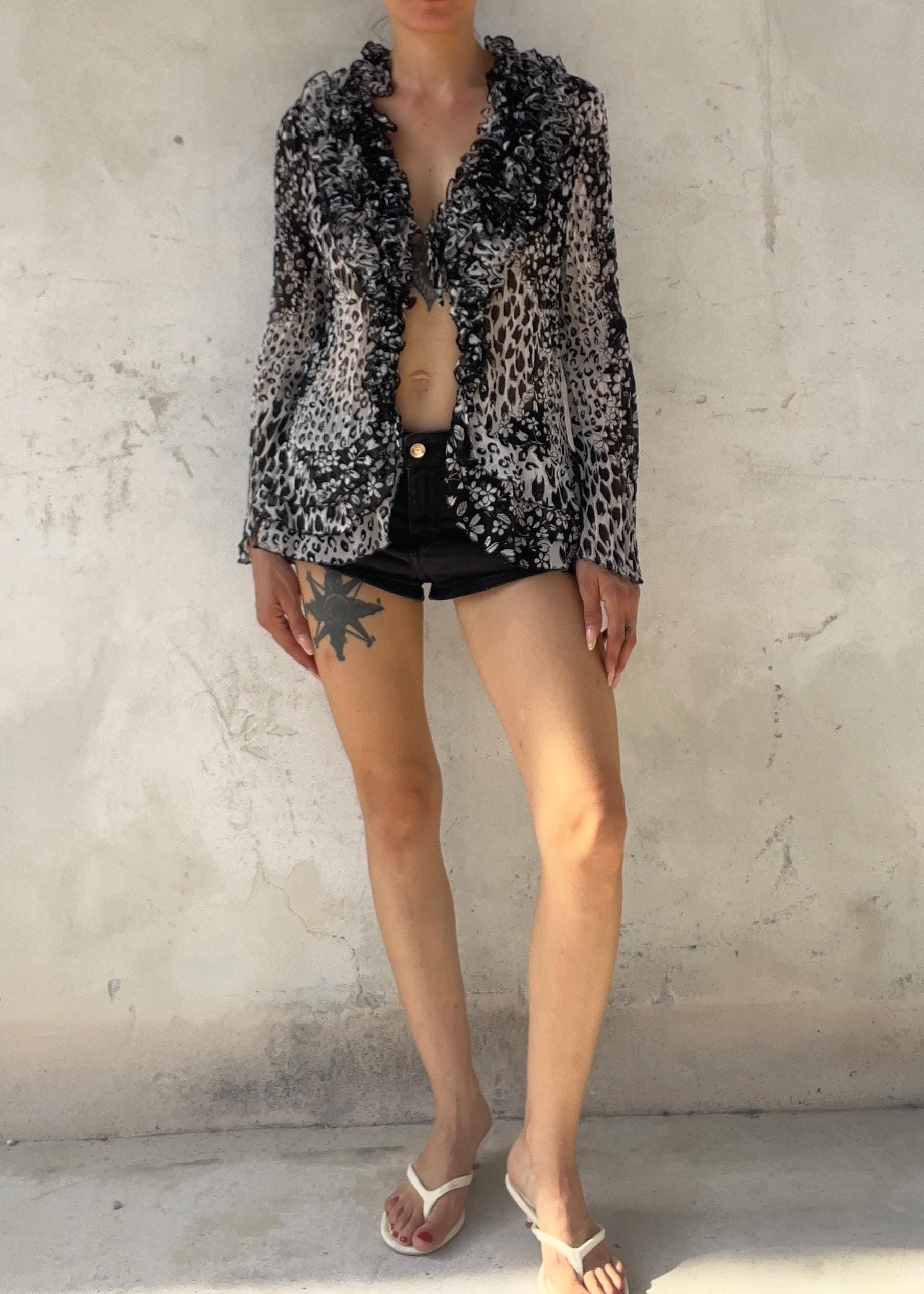 Camicia Vintage Y2K Animalier e Floreale con Ruches