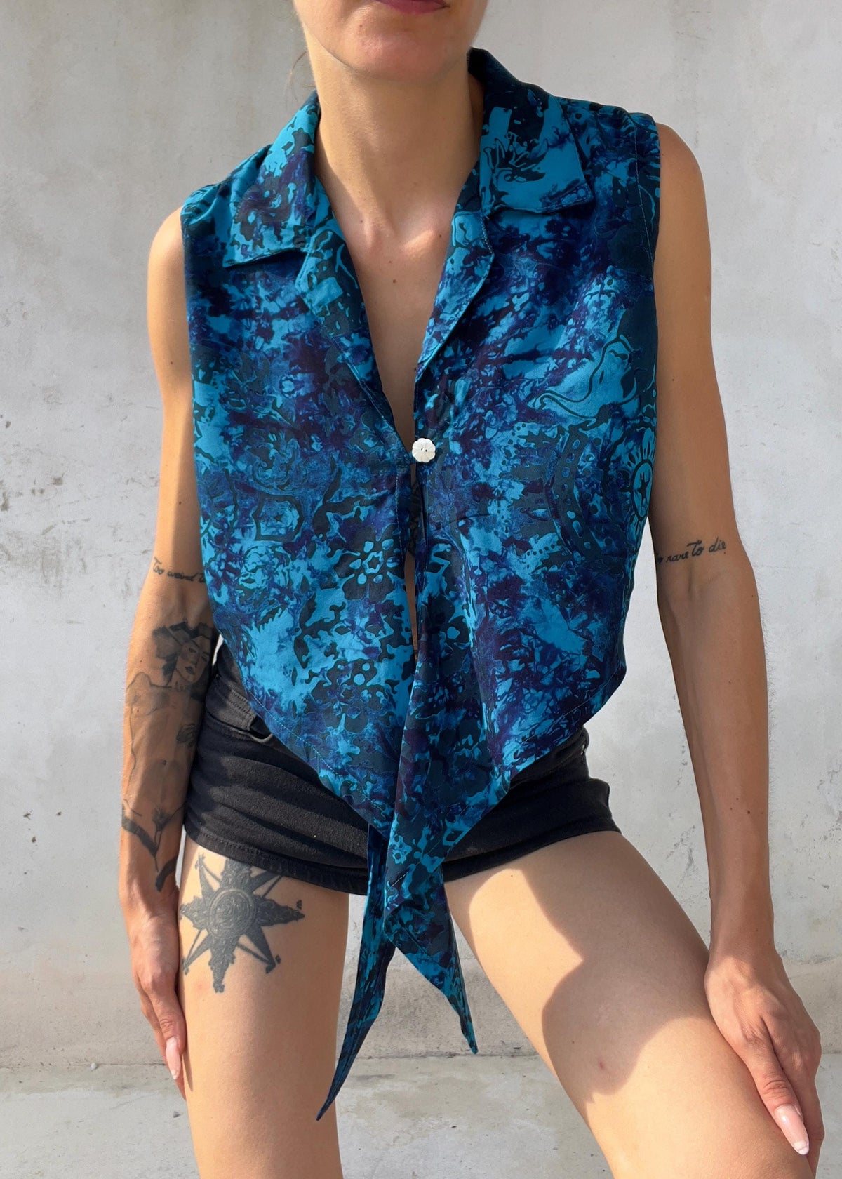 Top Vintage Anni 90 in Rayon Blu Turchese