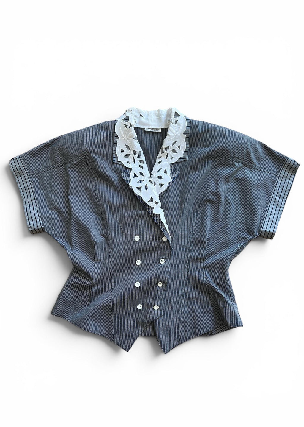 Camicia Vintage Sartoriale Grigia Gessata con Colletto Sangallo Removibile