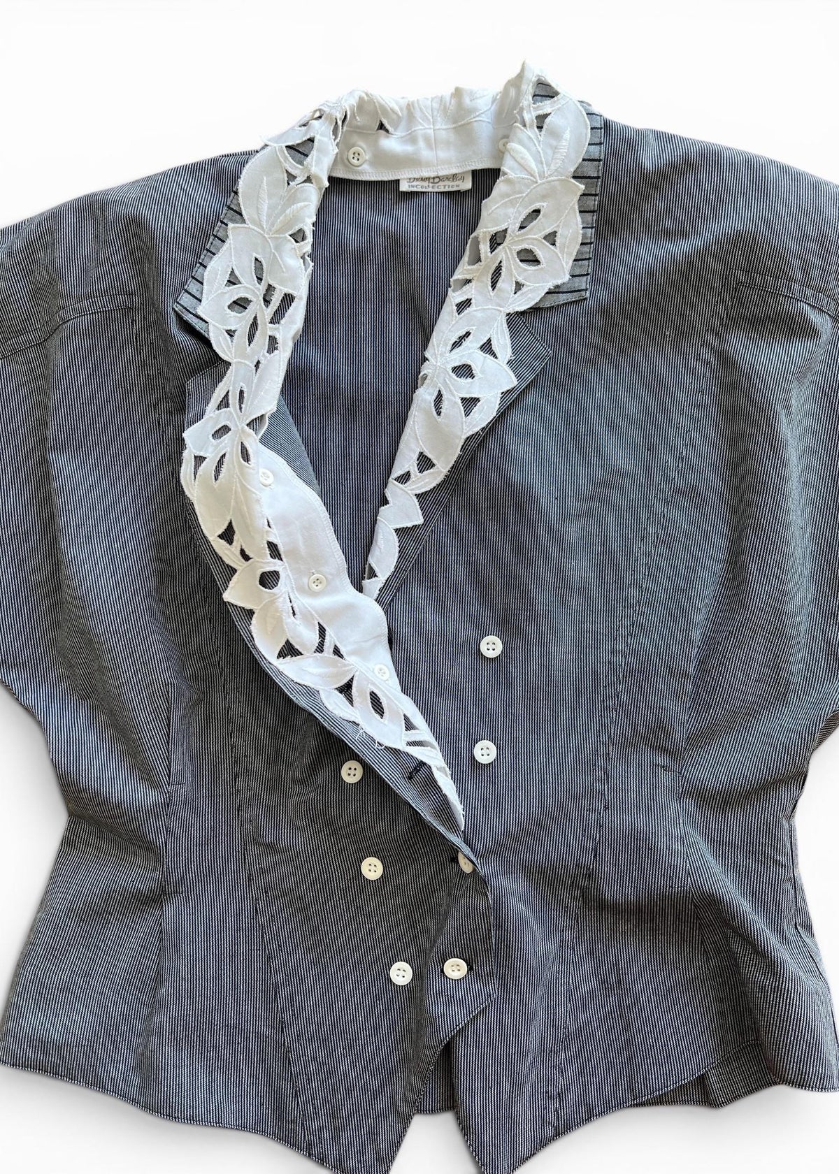 Camicia Vintage Sartoriale Grigia Gessata con Colletto Sangallo Removibile