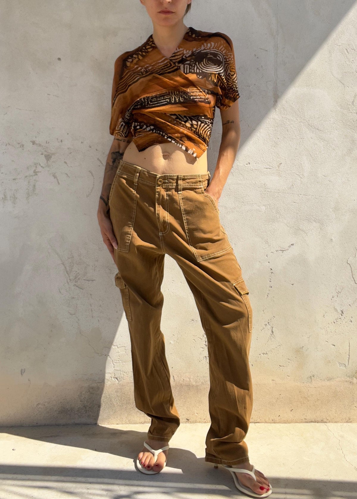 Pantaloni Cargo Vintage Y2K Marrone Caramello in Cotone