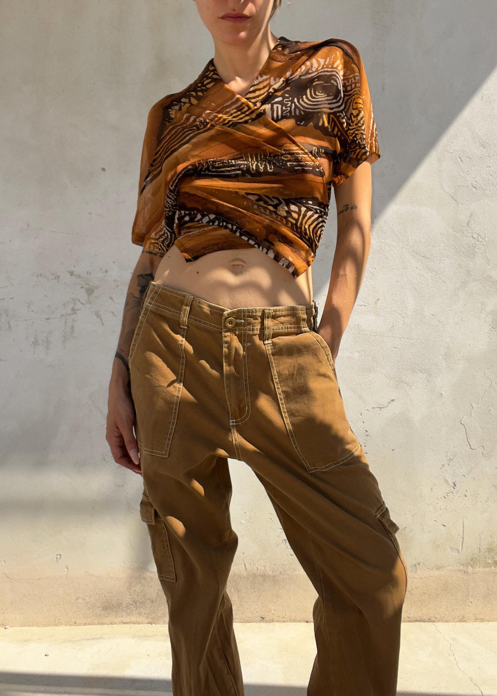 Pantaloni Cargo Vintage Y2K Marrone Caramello in Cotone