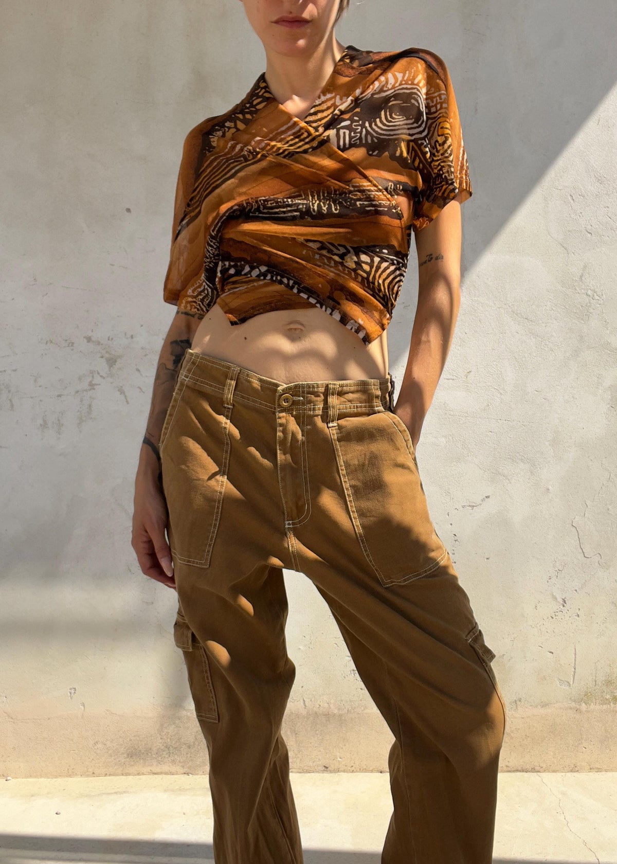 Pantaloni Cargo Vintage Y2K Marrone Caramello in Cotone