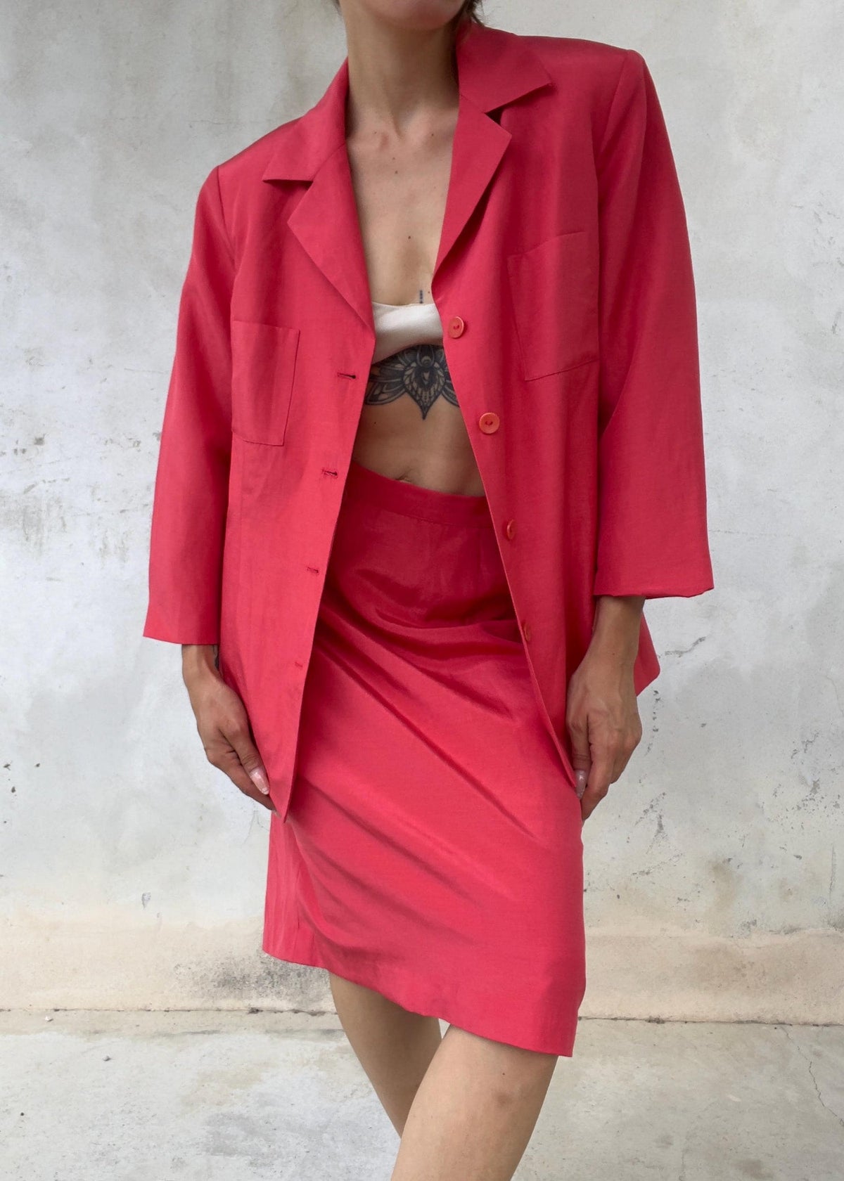 Completo Vintage Anni 90 Fucsia Corallo in Lino