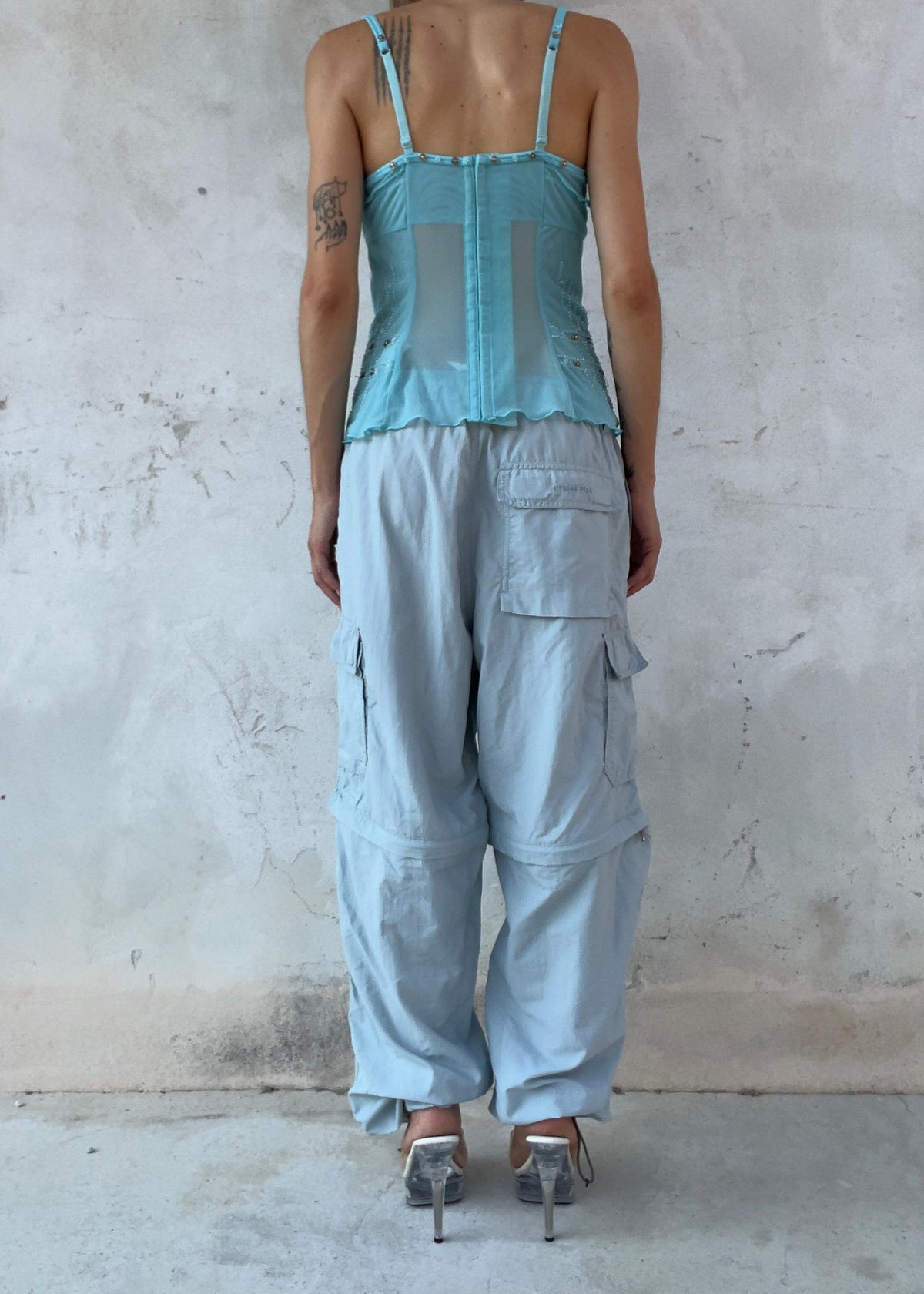 Top Corsetto Vintage Y2K Azzurro Ghiaccio in Tulle