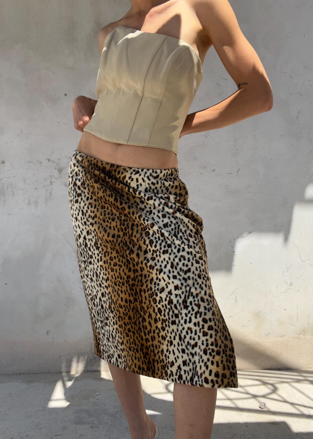 Gonna Midi Vintage Leopardata Effetto Pelliccia