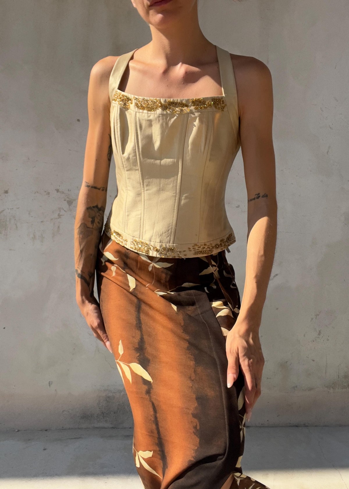 Top Corsetto Vintage Y2K Miss Max in 100% Seta Champagne