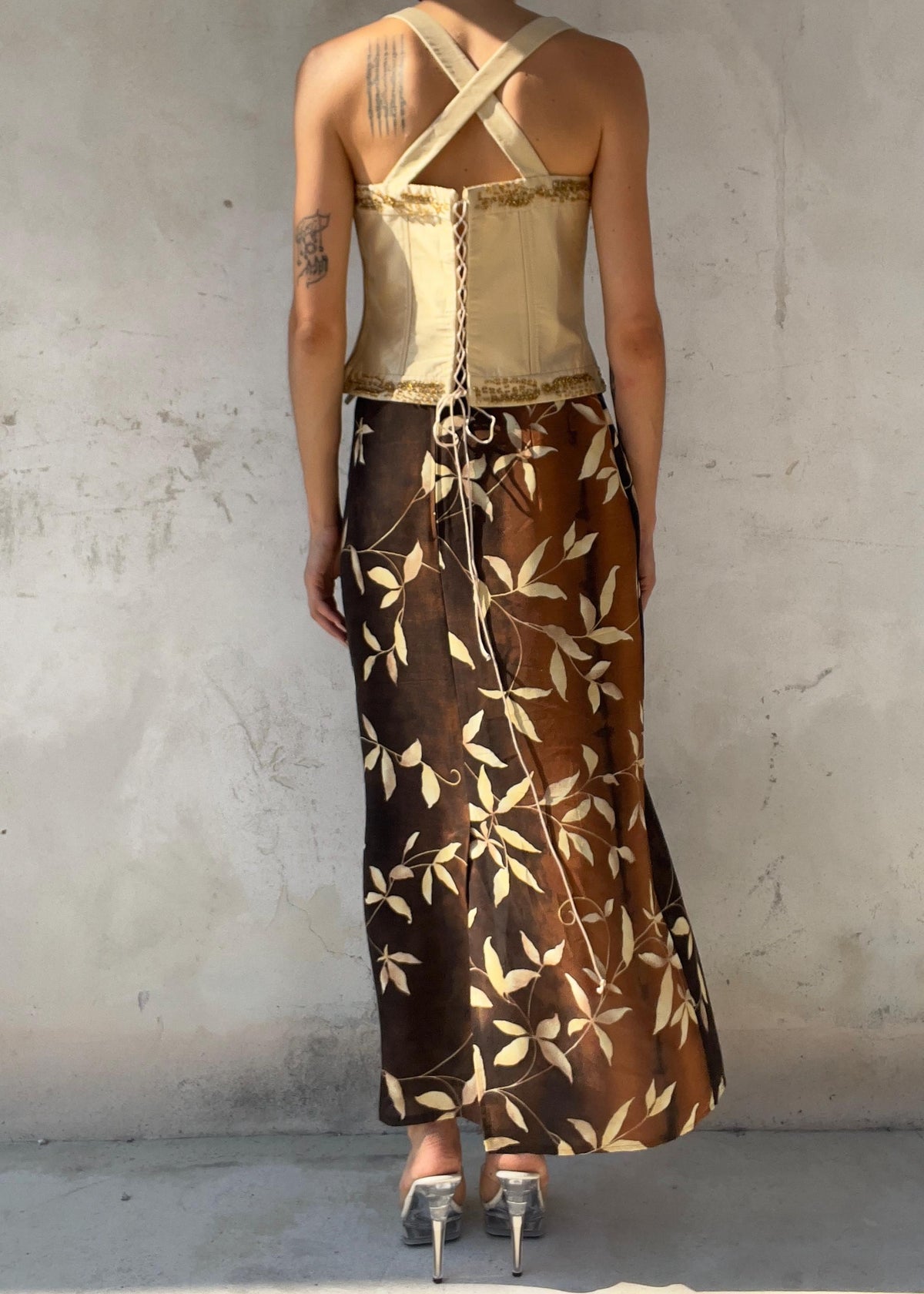 Top Corsetto Vintage Y2K Miss Max in 100% Seta Champagne