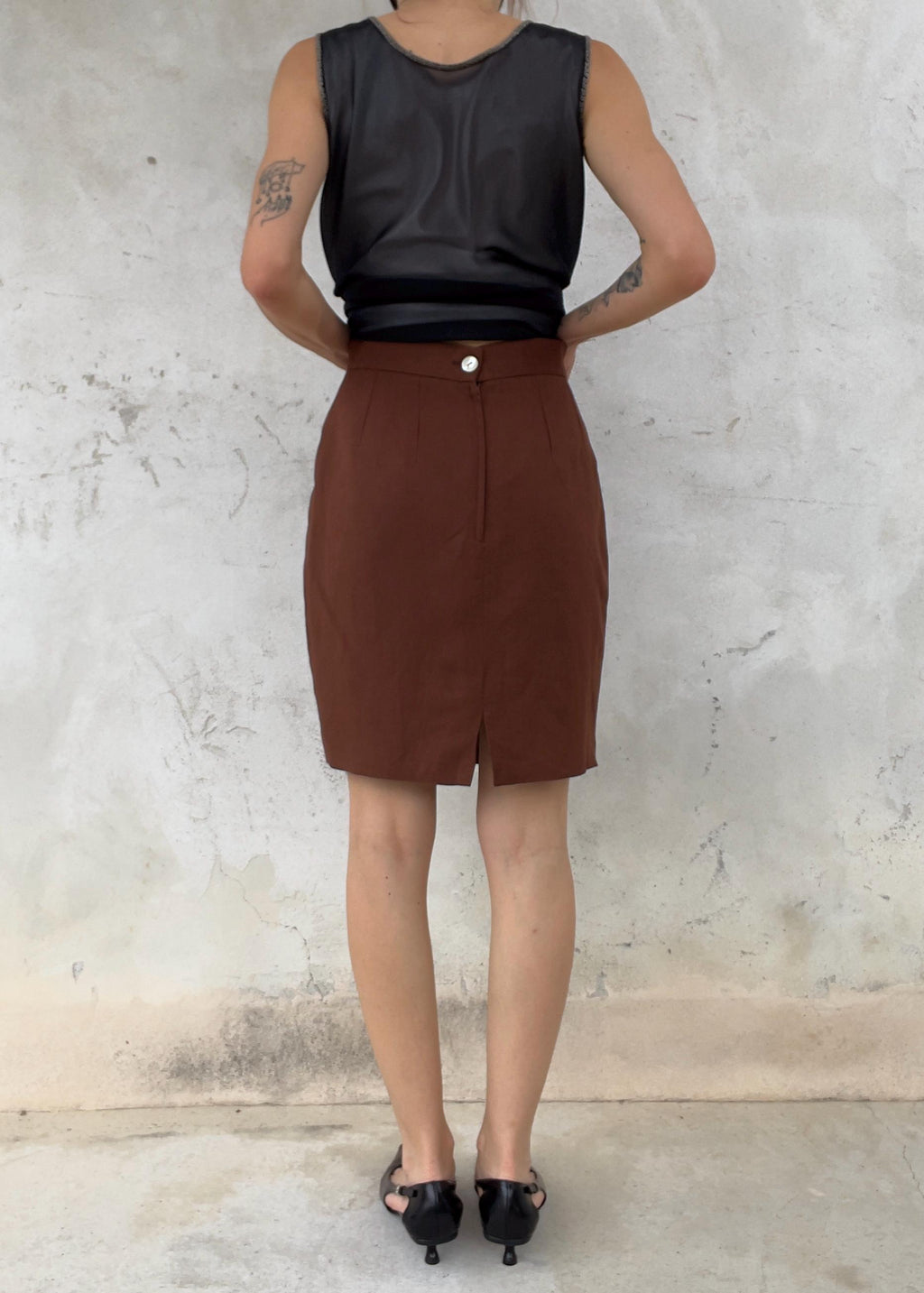 Gonna Vintage Anni 90 Marrone in Misto Lino