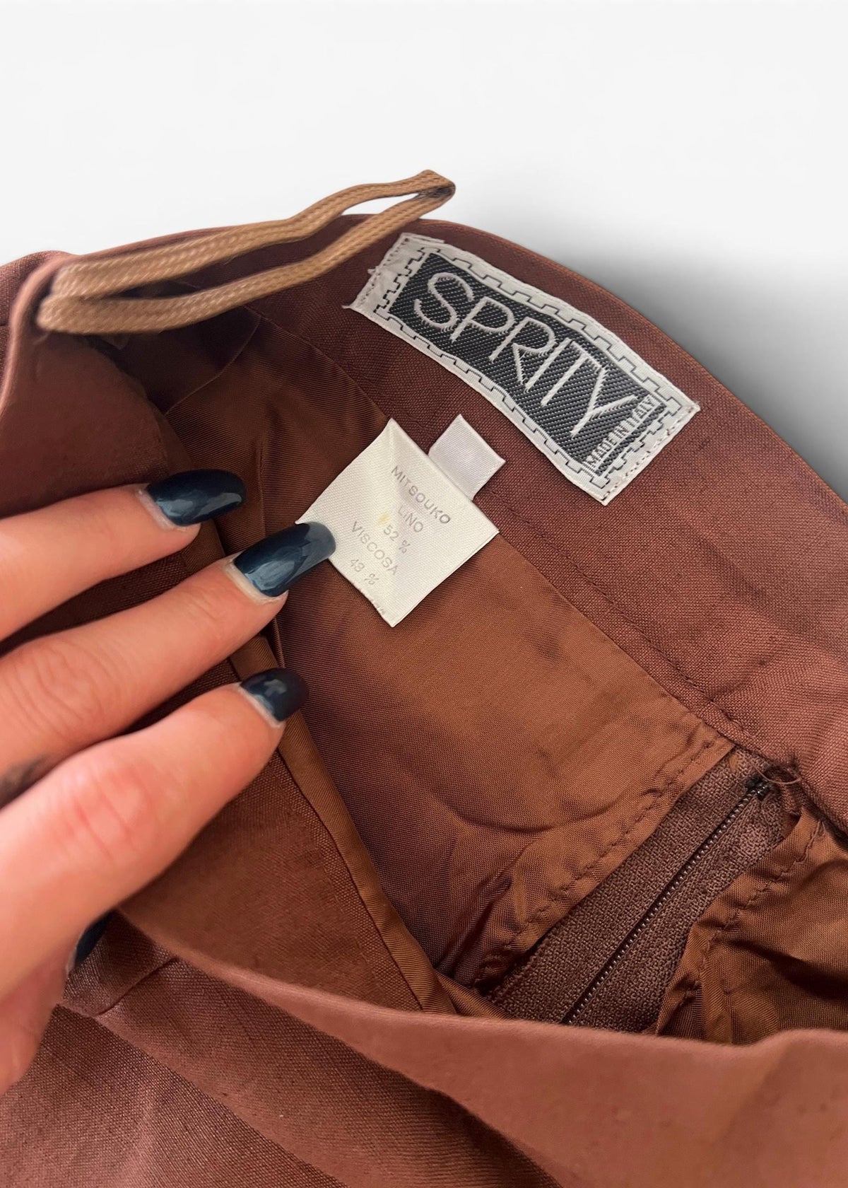 Gonna Vintage Anni 90 Marrone in Misto Lino