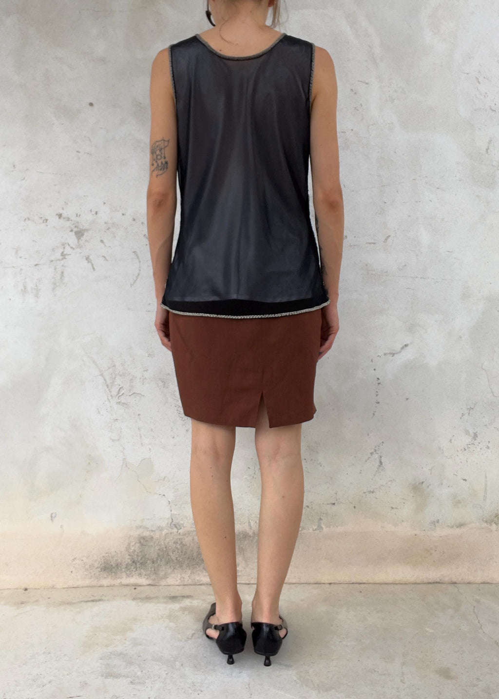 Top Vintage Anni 90 in Tulle Nero Ricamato