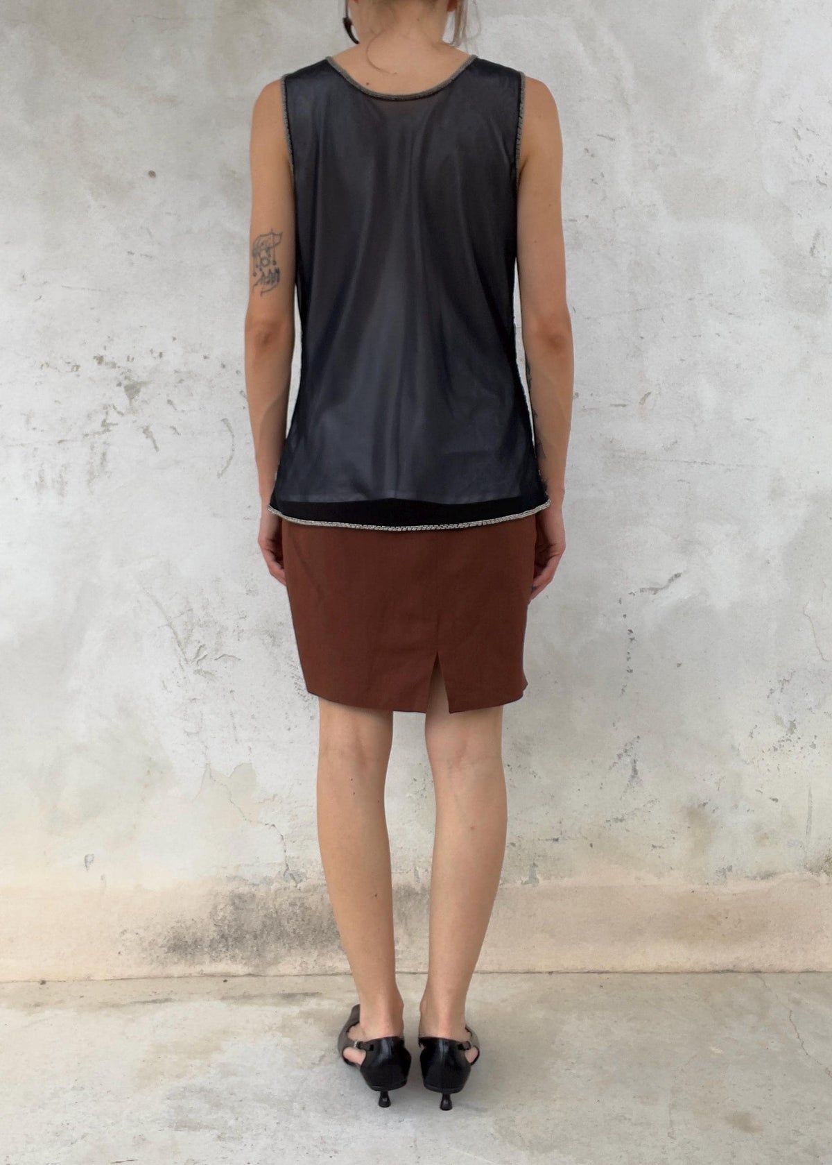 Top Vintage Anni 90 in Tulle Nero Ricamato