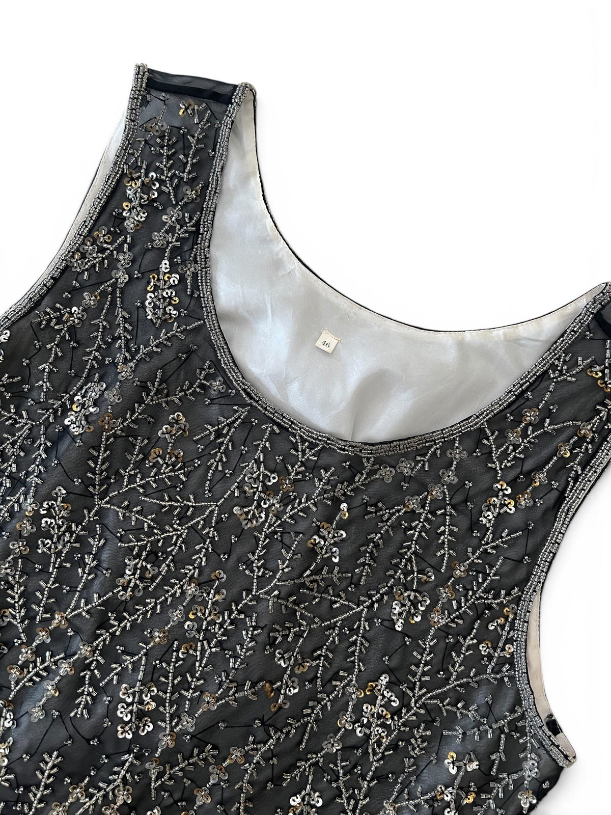 Top Vintage Anni 90 in Tulle Nero Ricamato