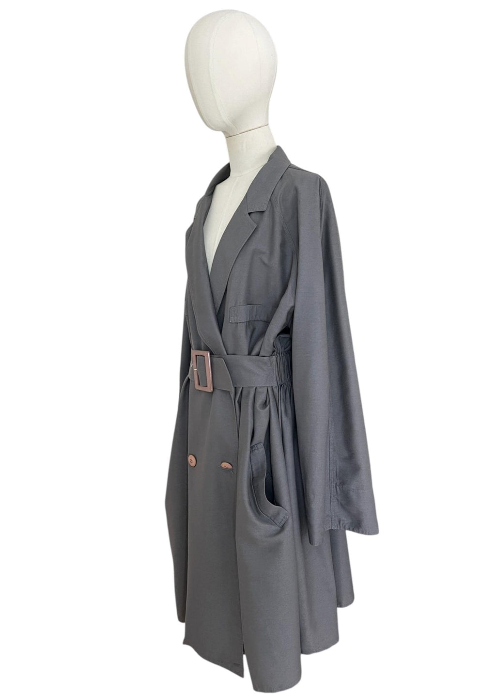 Trench Vintage Grigio Oversize con Cintura