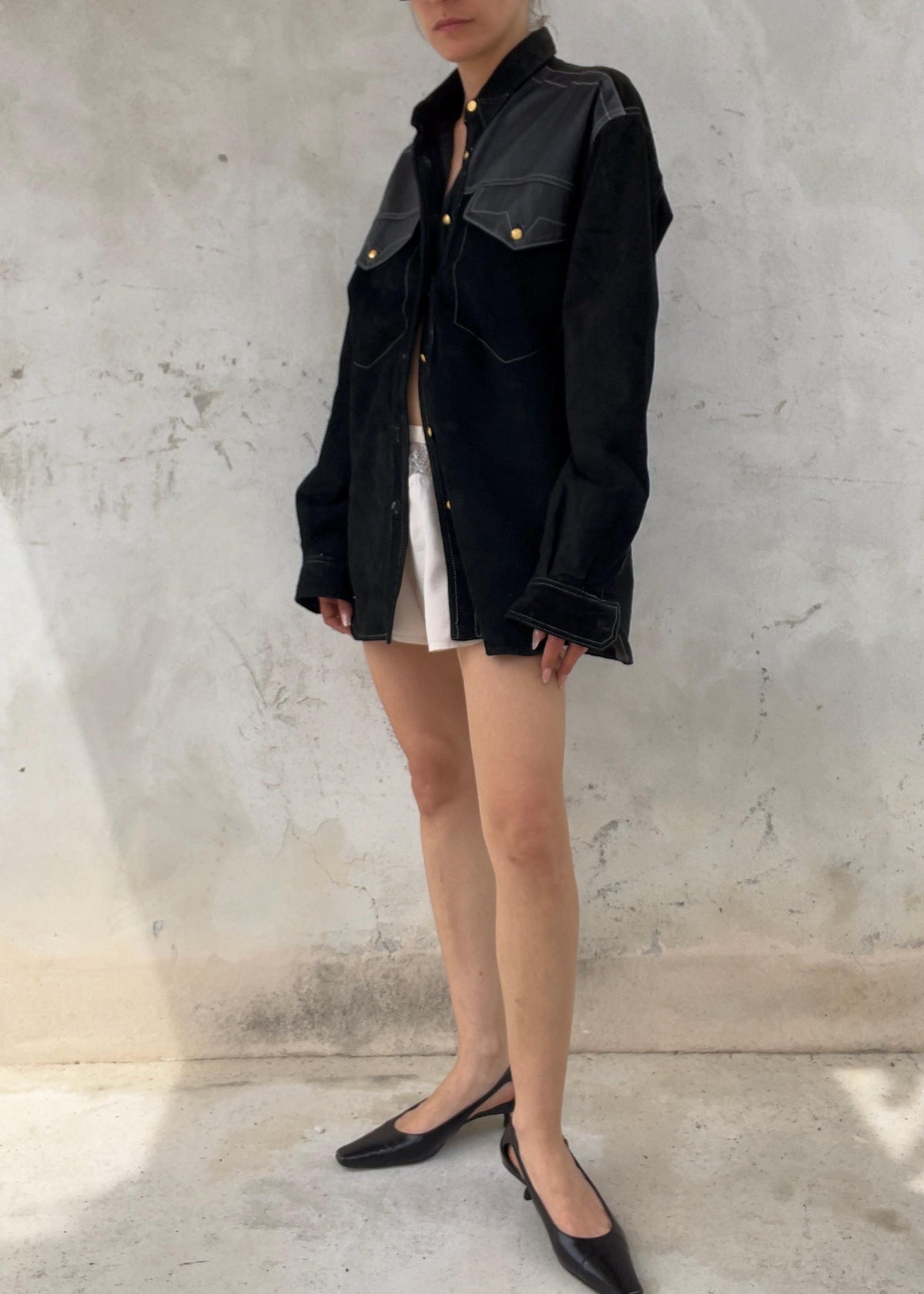 Overshirt Vintage in Vera Pelle Nera