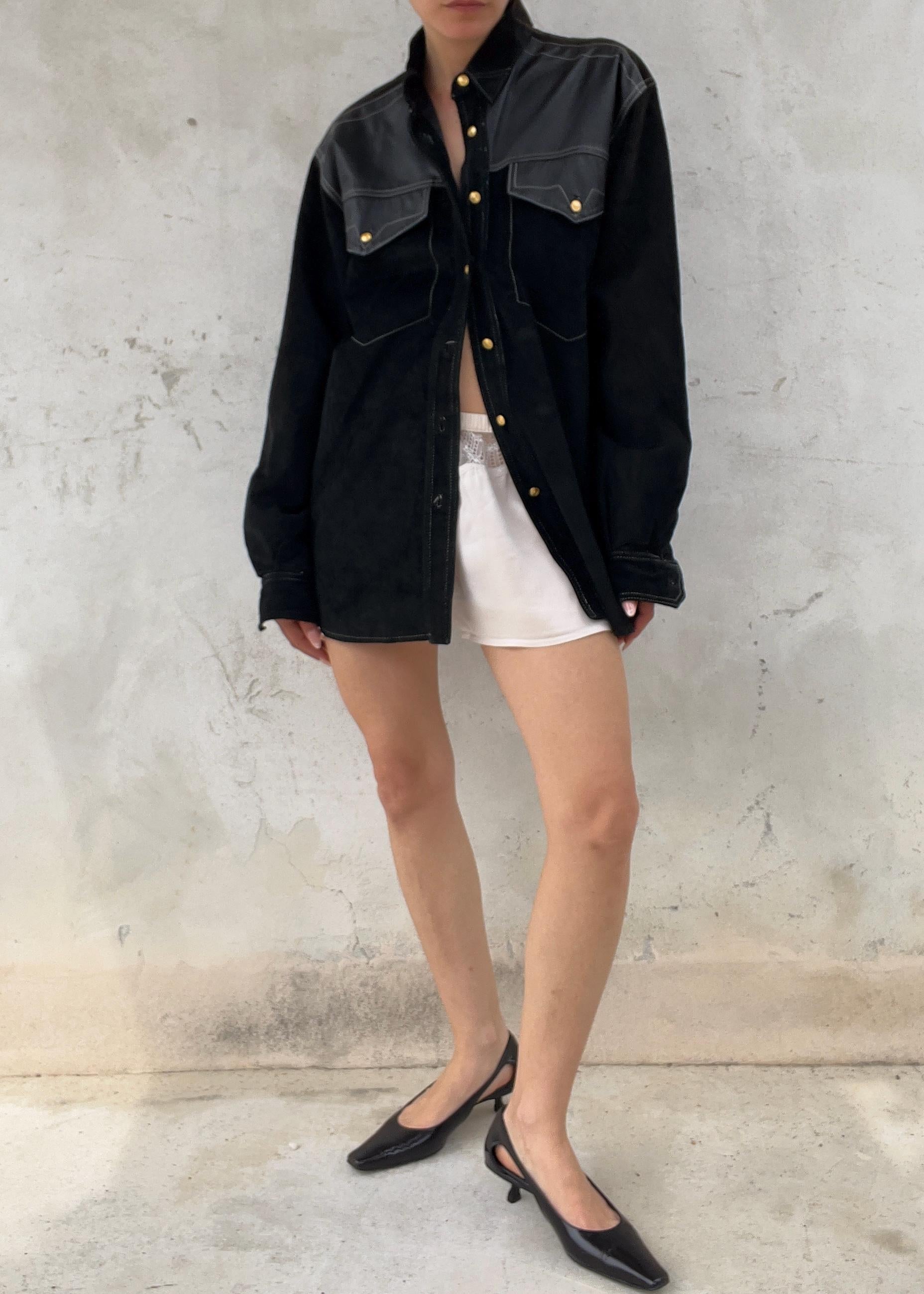 Overshirt Vintage in Vera Pelle Nera