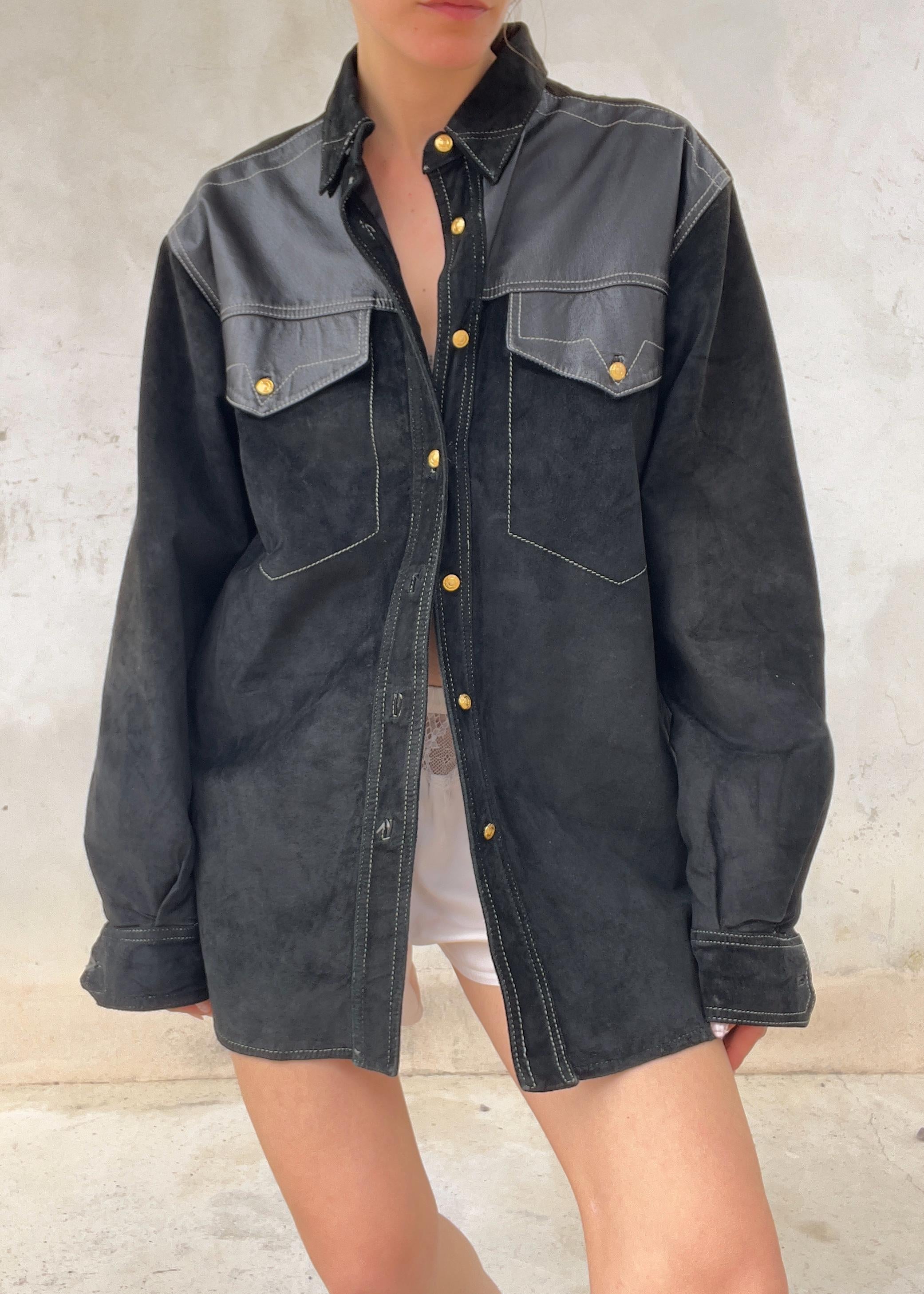 Overshirt Vintage in Vera Pelle Nera