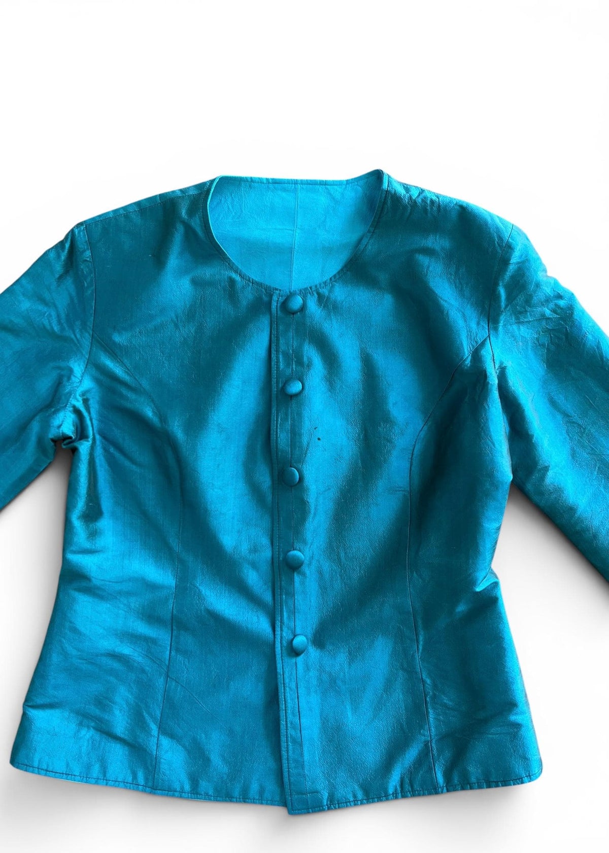 Giacca Vintage 100% Seta Double Face Turchese
