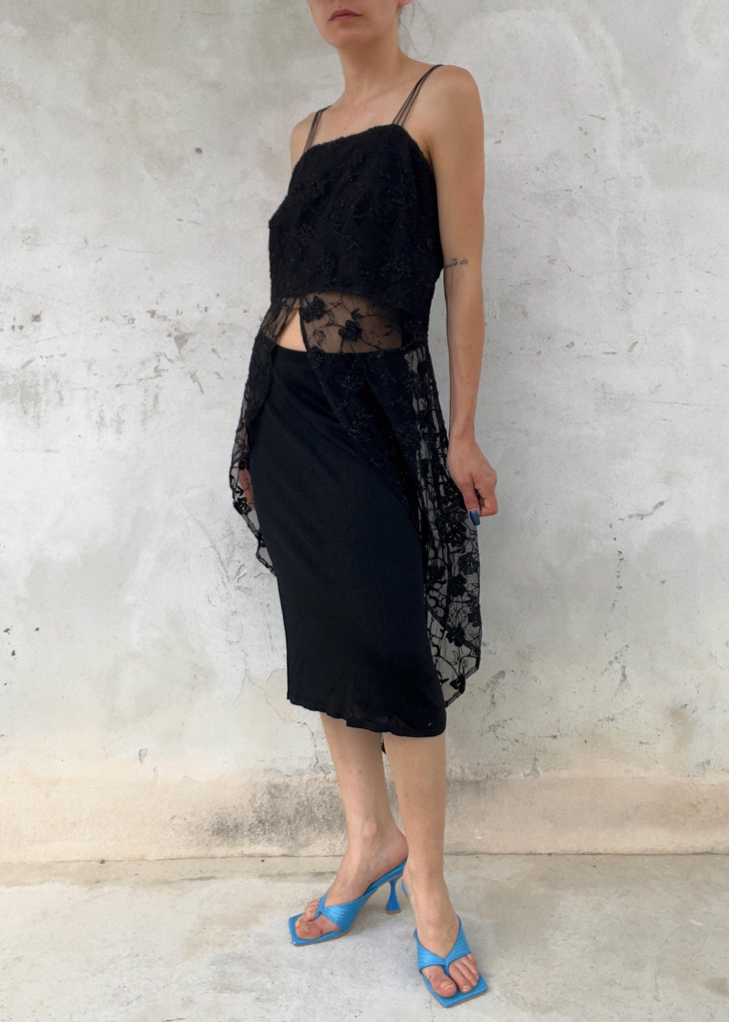 Top Vintage Y2K in Mesh e Pizzo Nero