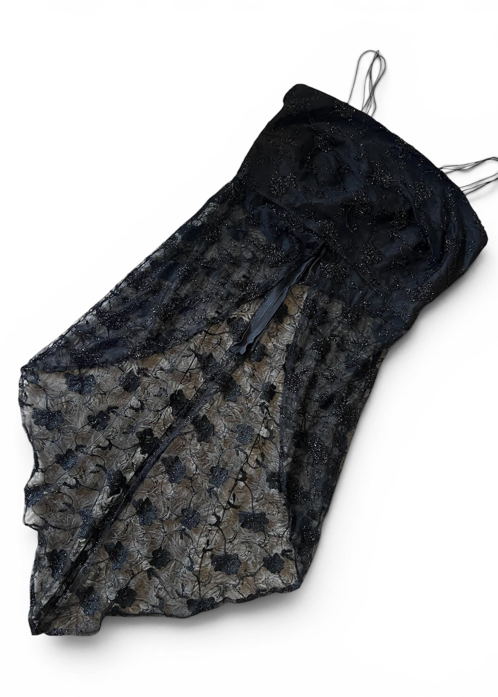 Top Vintage Y2K in Mesh e Pizzo Nero