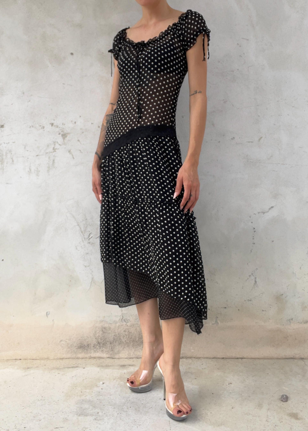 Abito Vintage a Pois Nero e Bianco