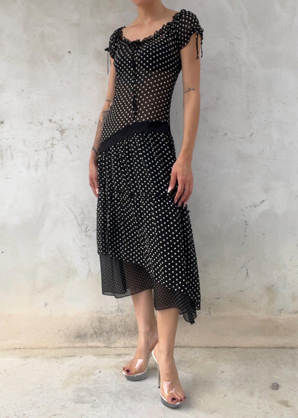 Abito Vintage a Pois Nero e Bianco