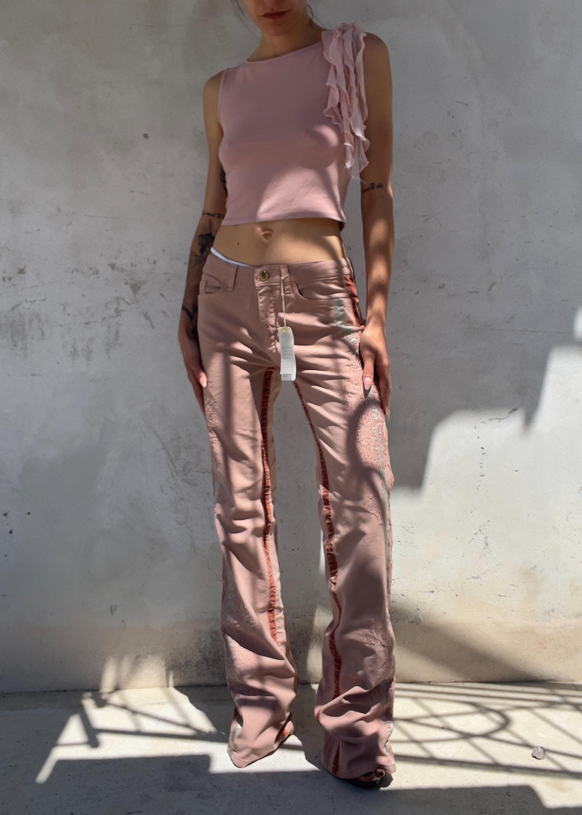 Top Vintage Y2K Rosa Cipria con Rouches in Tulle