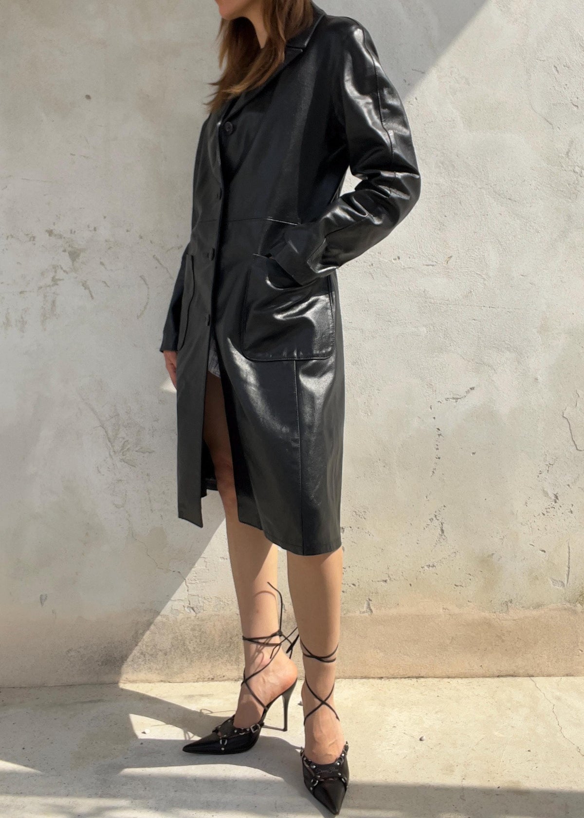 Trench Vintage Camomilla in Vera Pelle Nera