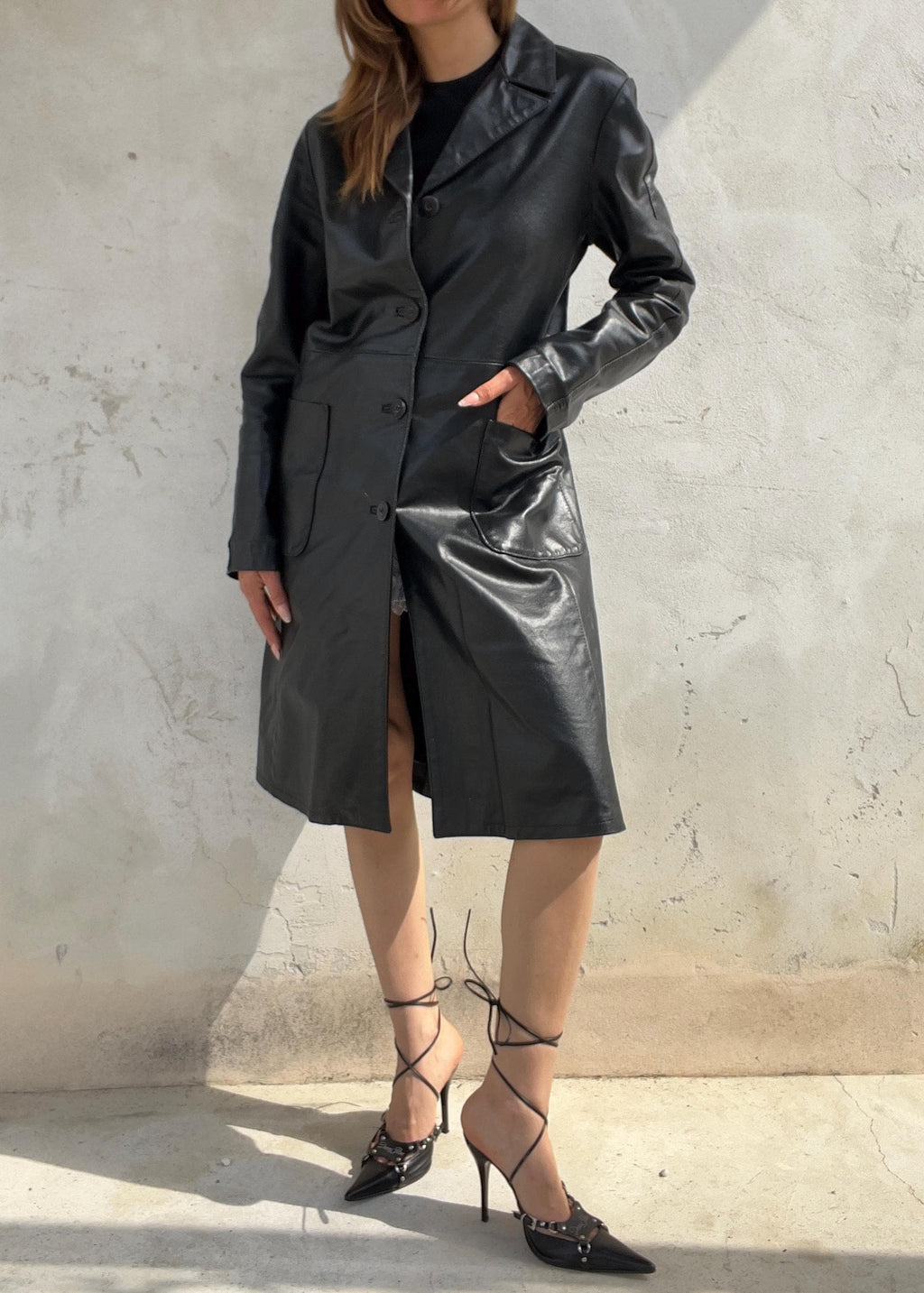 Trench Vintage Camomilla in Vera Pelle Nera