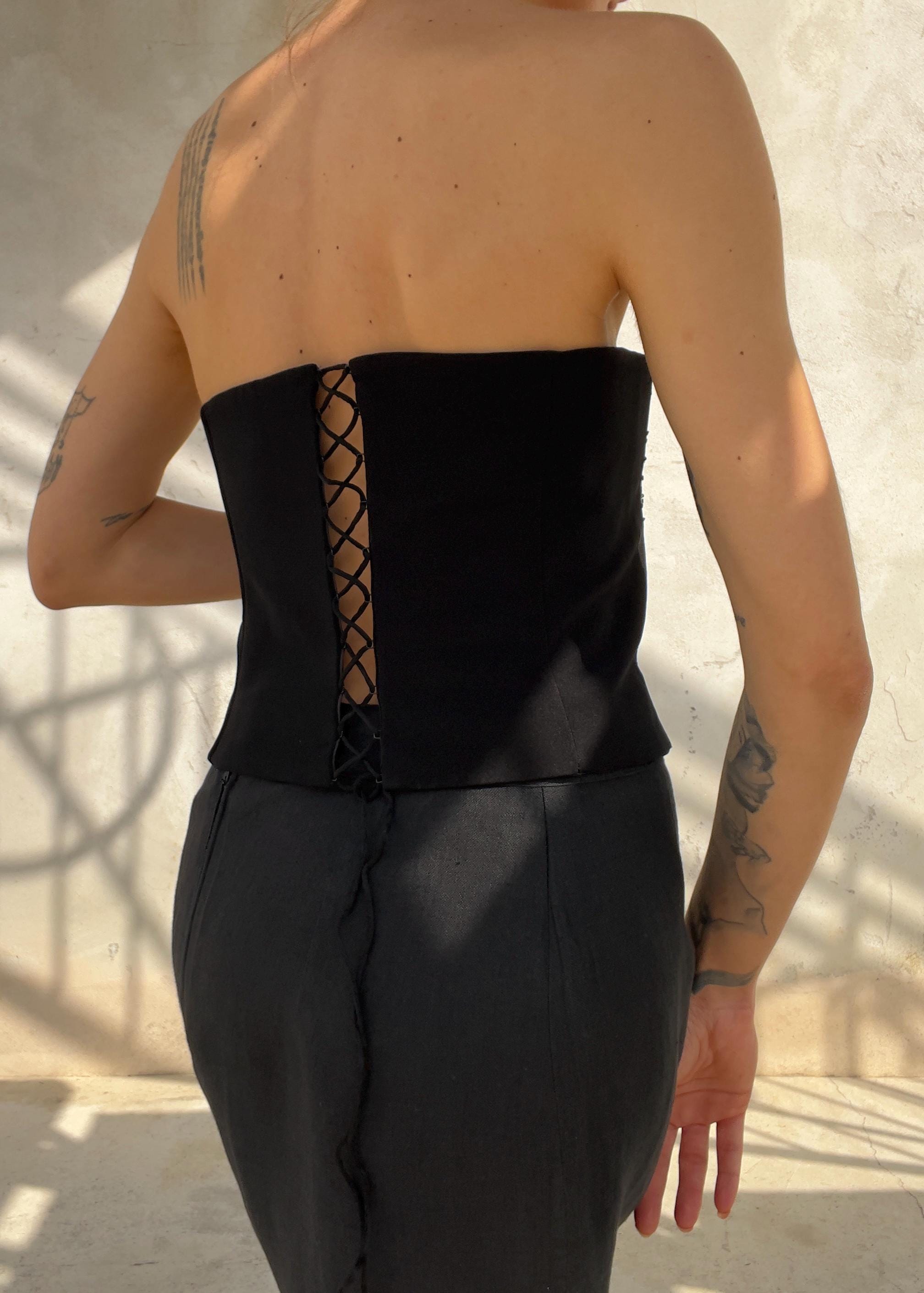 Corpetto Vintage Strapless Ricamato Bianco e Nero