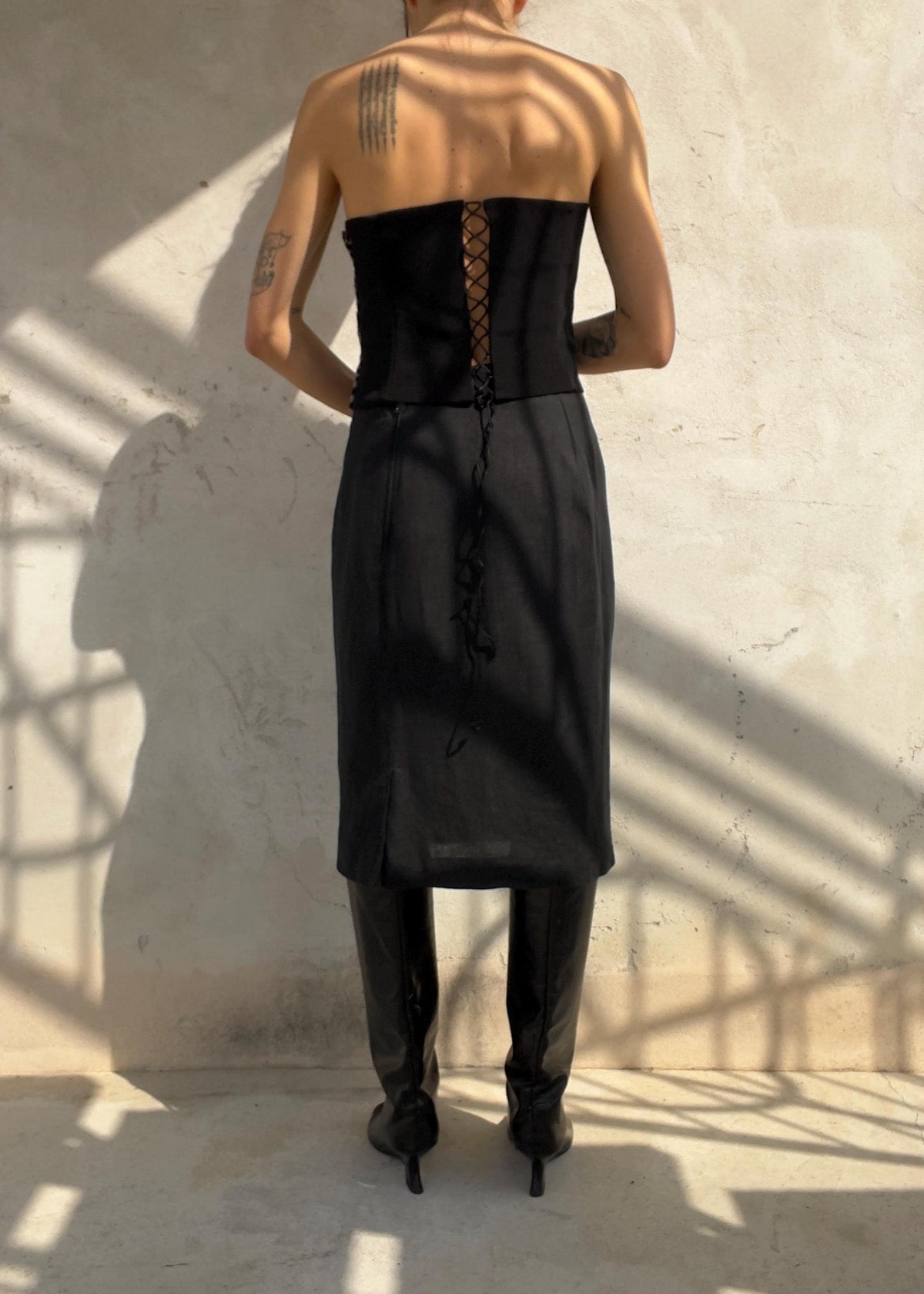 Gonna Vintage in Puro Lino Nero
