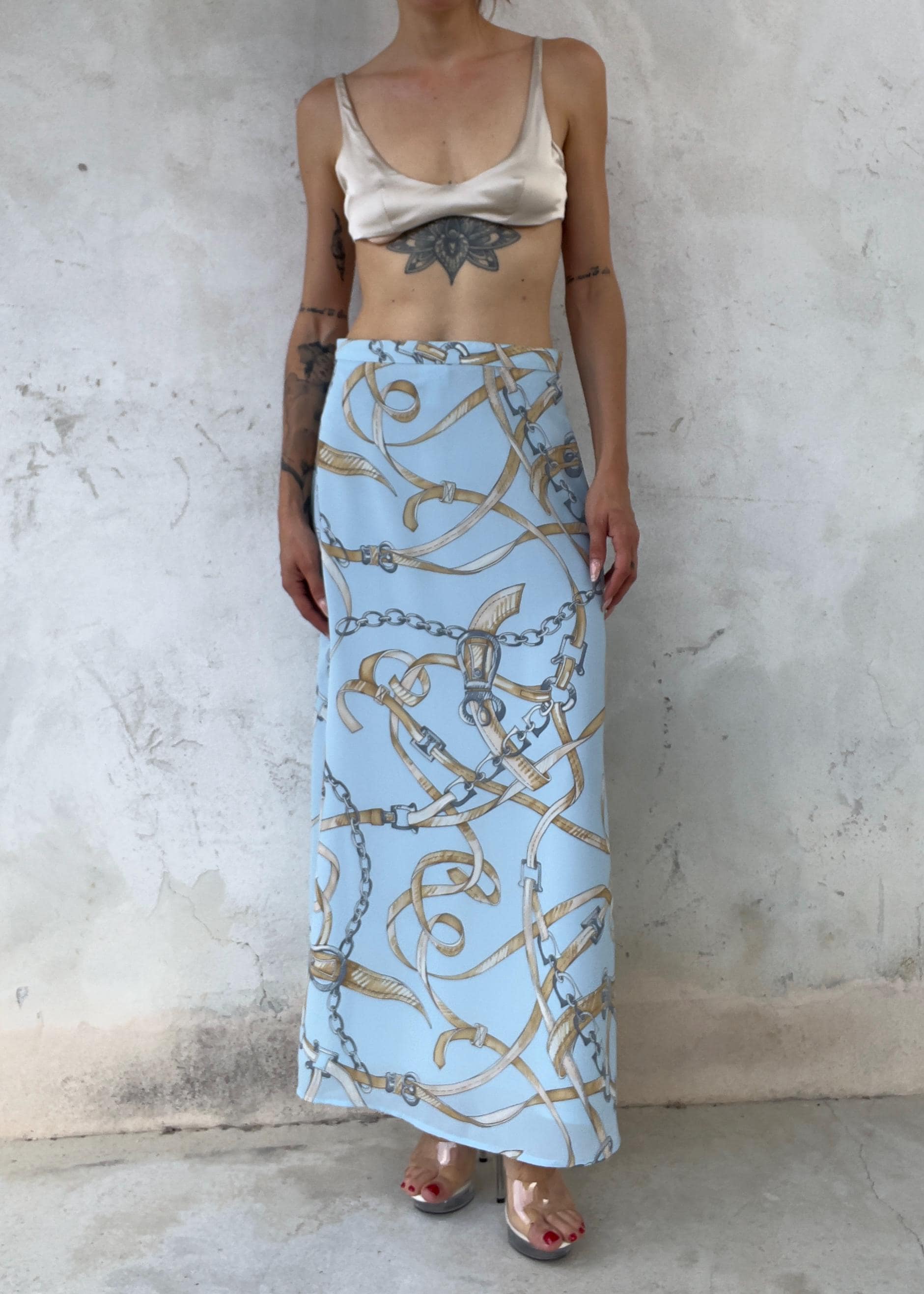 Gonna Lunga Vintage Y2K Azzurro Cielo