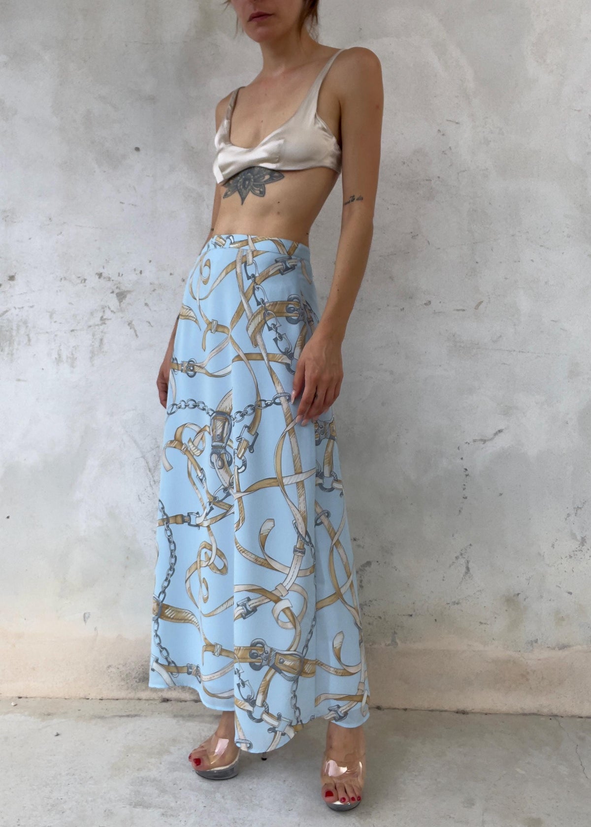 Gonna Lunga Vintage Y2K Azzurro Cielo