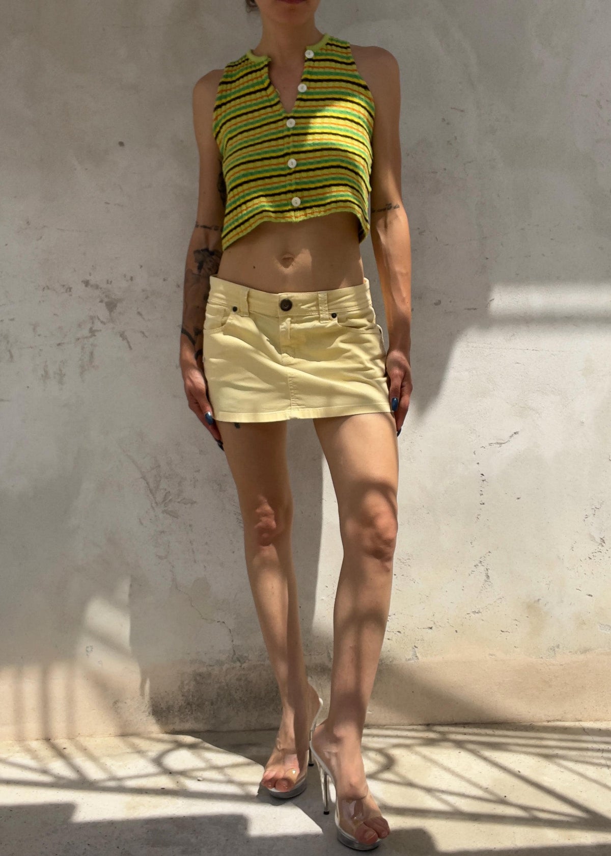 Minigonna Vintage Y2K Giallo Pallido