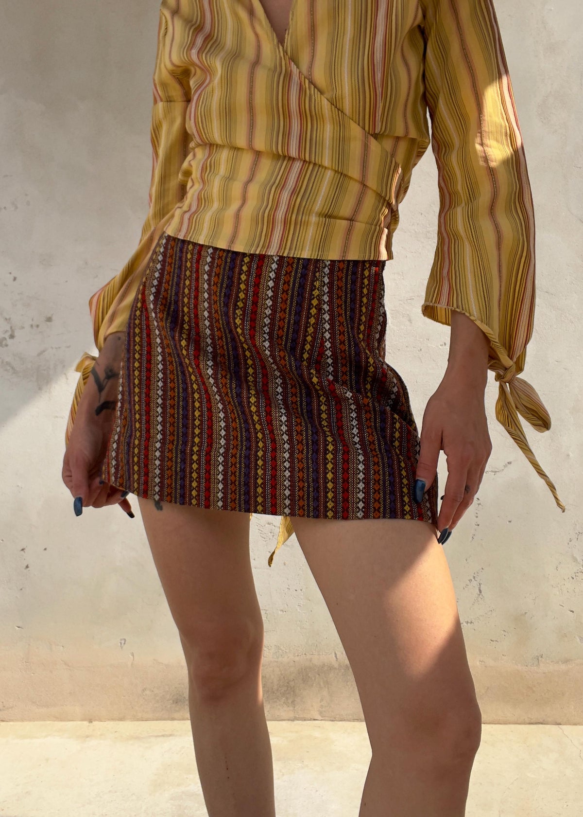 Minigonna Vintage 90s a Righe Multicolor