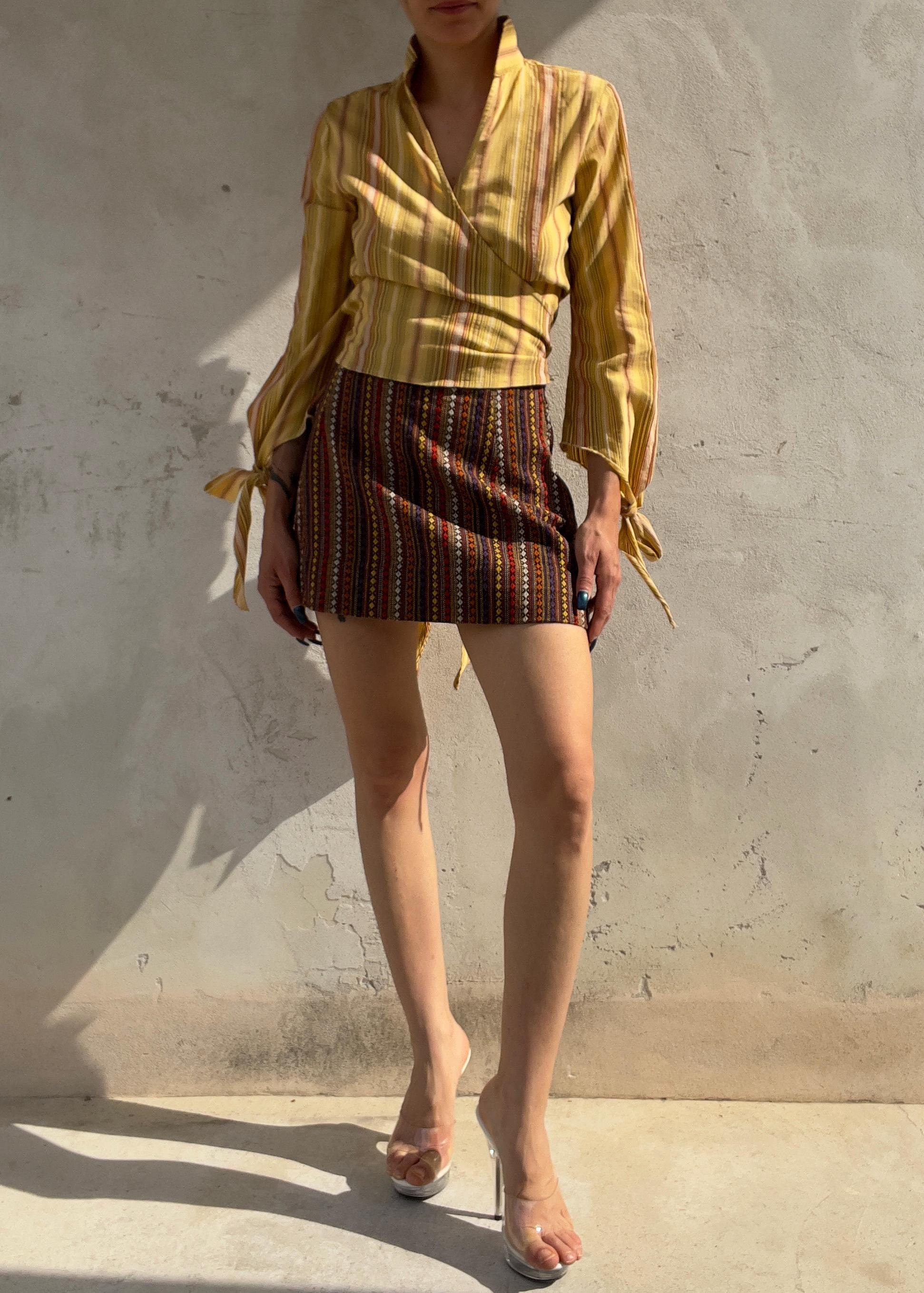 Minigonna Vintage 90s a Righe Multicolor
