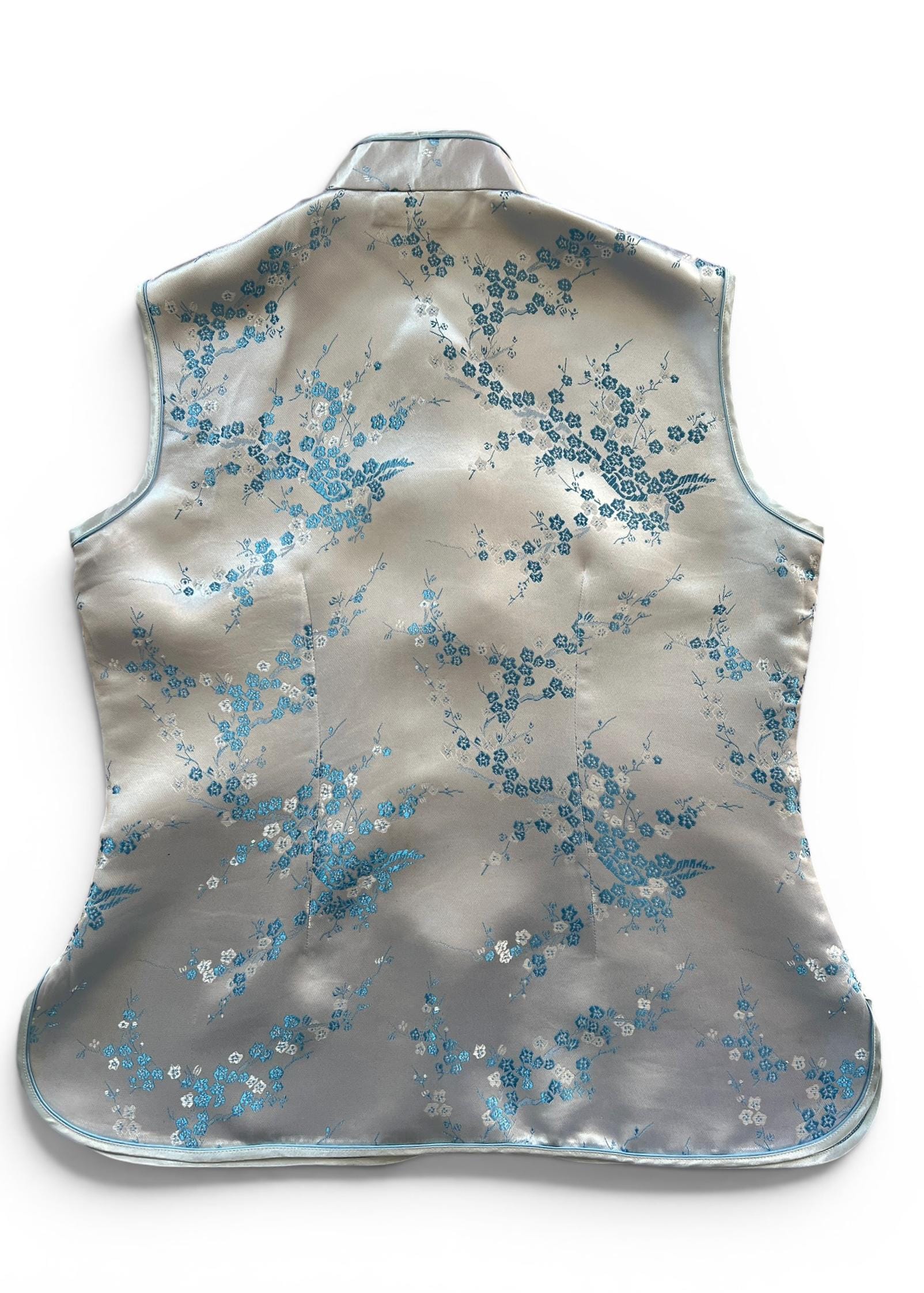 Top Cheongsam Vintage in Misto Seta Azzurro