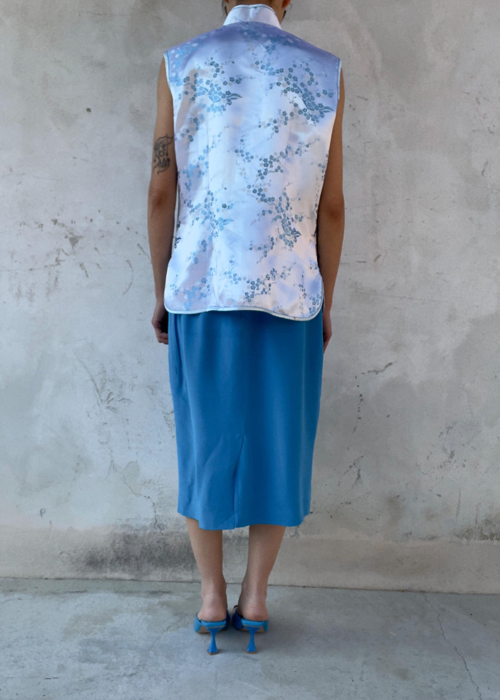Gonna Midi Vintage 100% Seta Azzurro