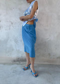 Gonna Midi Vintage 100% Seta Azzurro