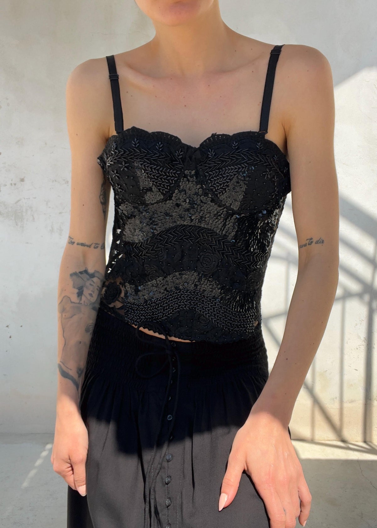 Corsetto Vintage Y2K Nero Ricamato