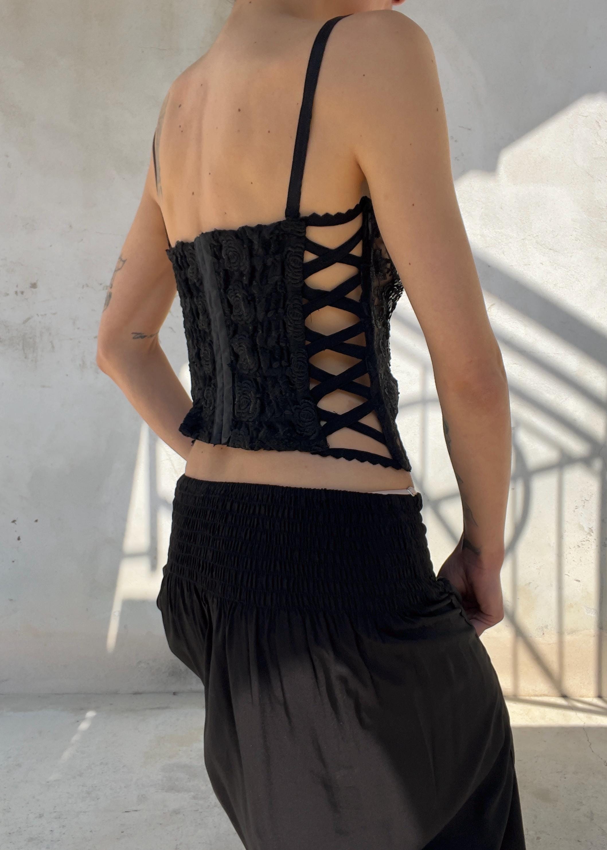 Corsetto Vintage Y2K Nero Ricamato