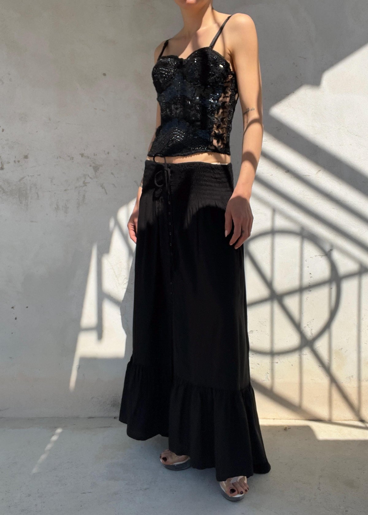 Corsetto Vintage Y2K Nero Ricamato