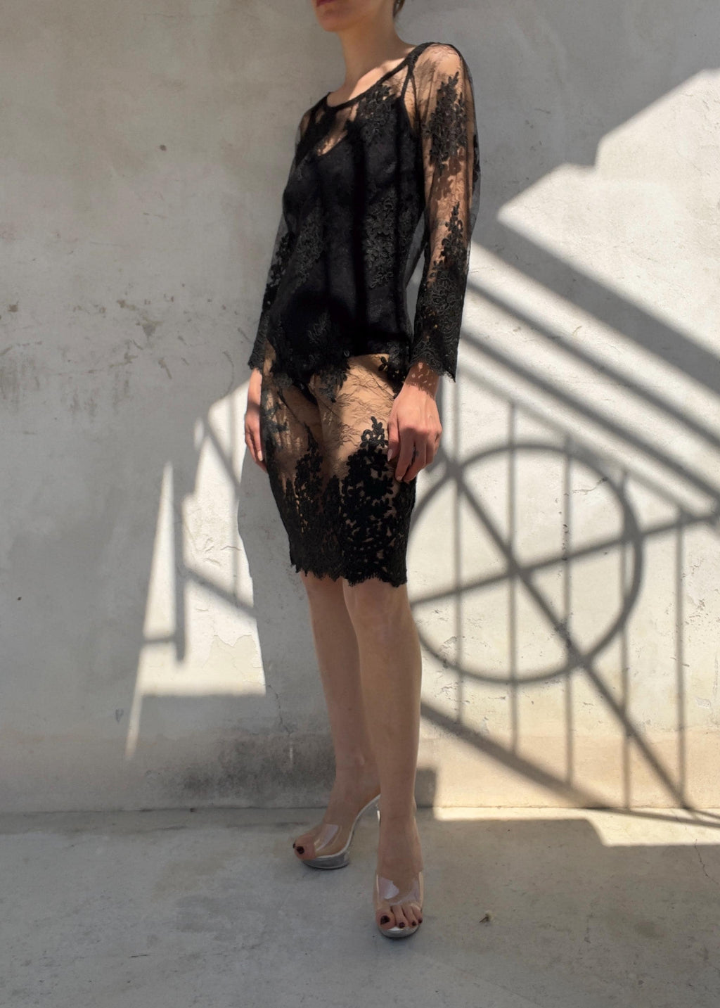 Abito Vintage in Pizzo Nero Trasparente