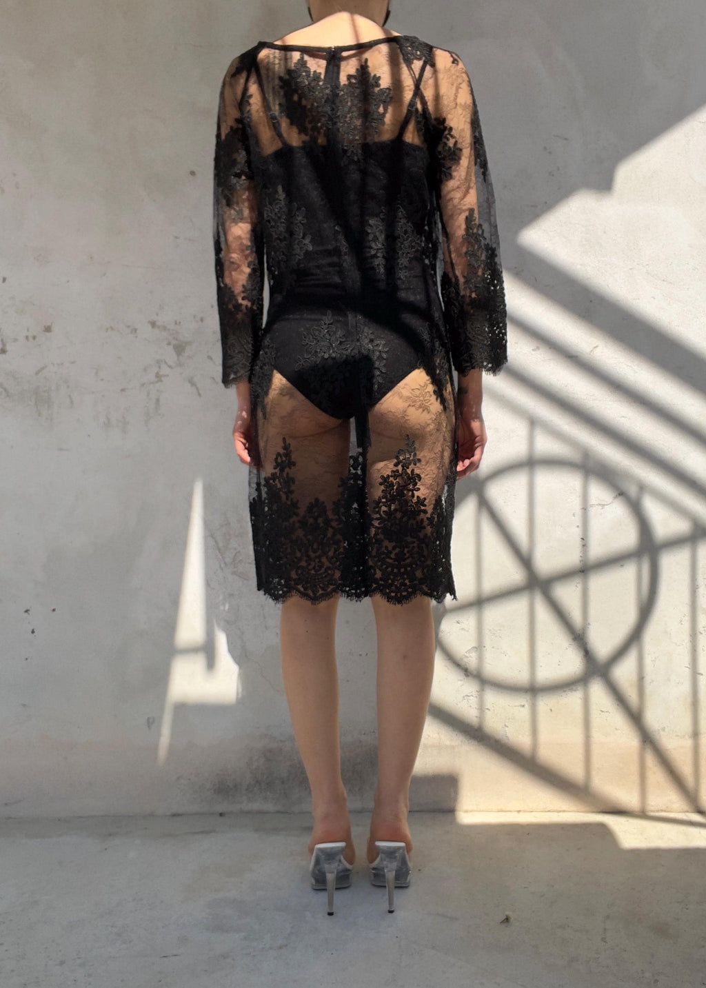 Abito Vintage in Pizzo Nero Trasparente