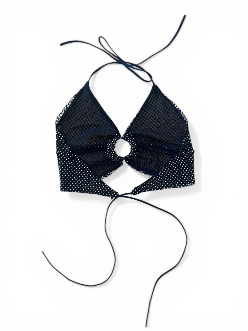 Top Vintage Y2K Crystal Mesh Nero