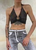 Top Vintage Y2K Crystal Mesh Nero