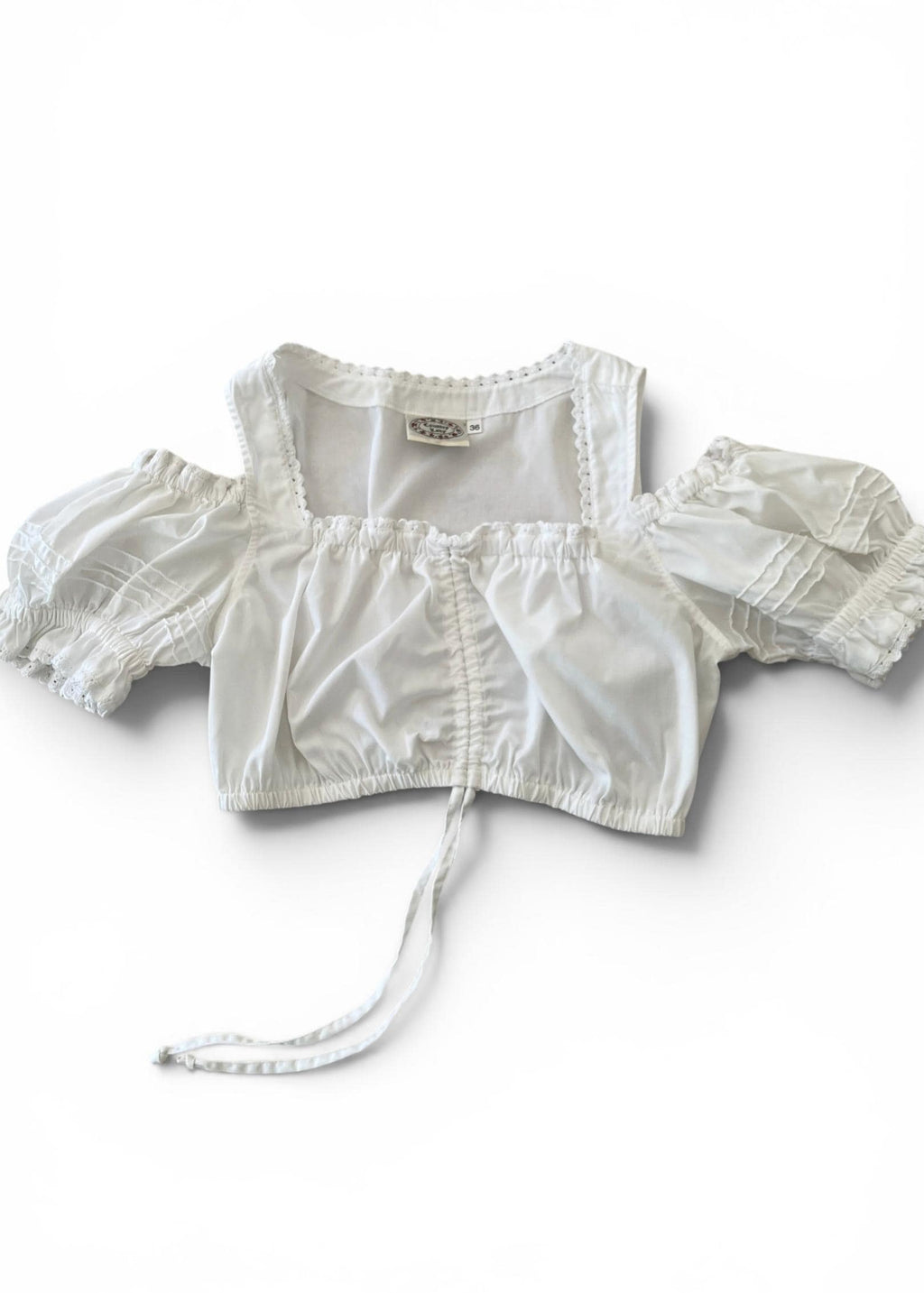 Top Crop Bianco Vintage con Maniche a Sbuffo